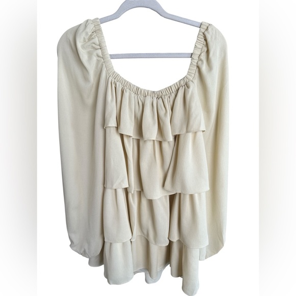 WeWoreWhat Tiered Mini Dress Crinkle Chiffon Wheat Size S - Picture 2 of 4